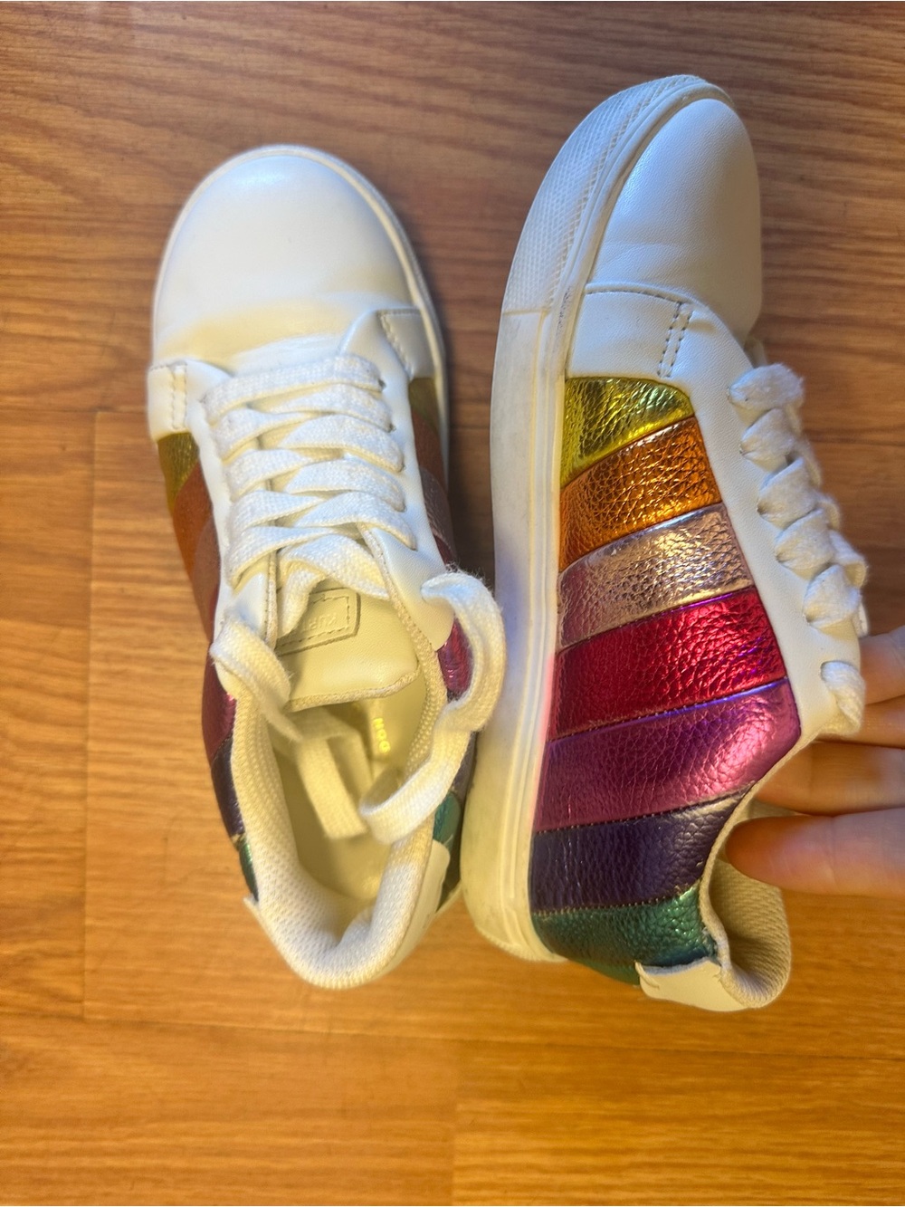 Kurt Geiger White Sneakers with Metallic Rainbow Stripes